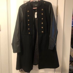 Torrid black zip front wool military coat knee length size 2x. NWT